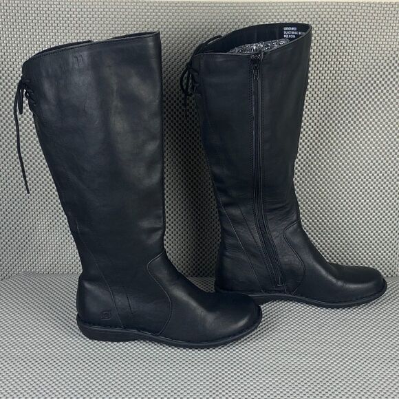 Born Caladium Boots Womens Size 6 M Black Leather Tall Riding Zip Up Boots - Picture 1 of 9